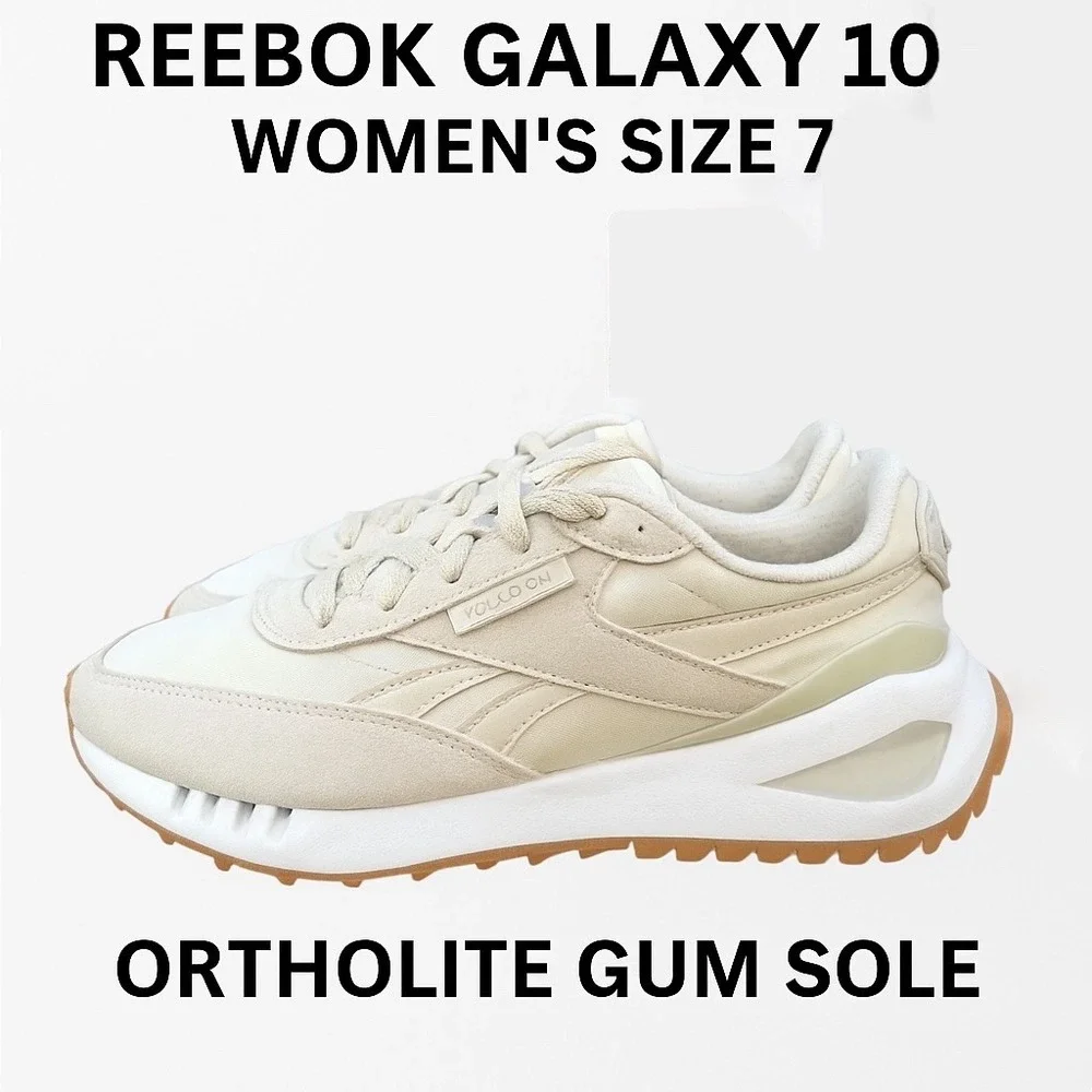 Reebok Galaxy 10 Women's Size 7 Beige Suede Running Shoes Ortholite Gum Sole